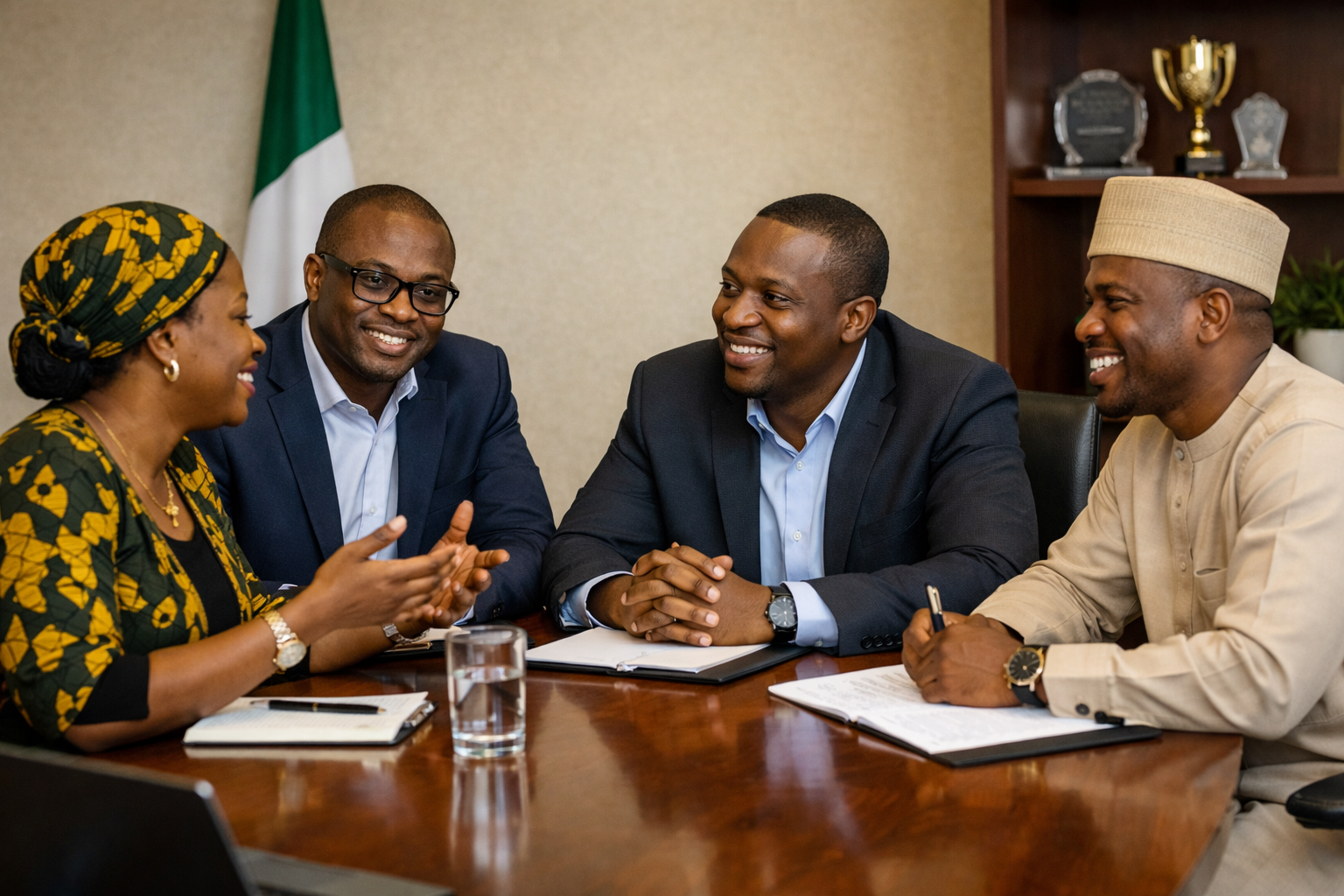 Nigerian business leaders in a professional partnership meeting